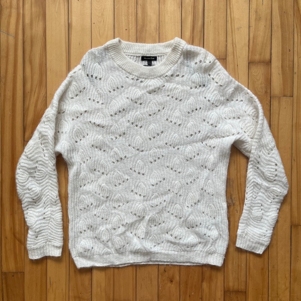 Massimo Dutti Cream Cable Knit Sweater Women Small cashmere alpaca wool